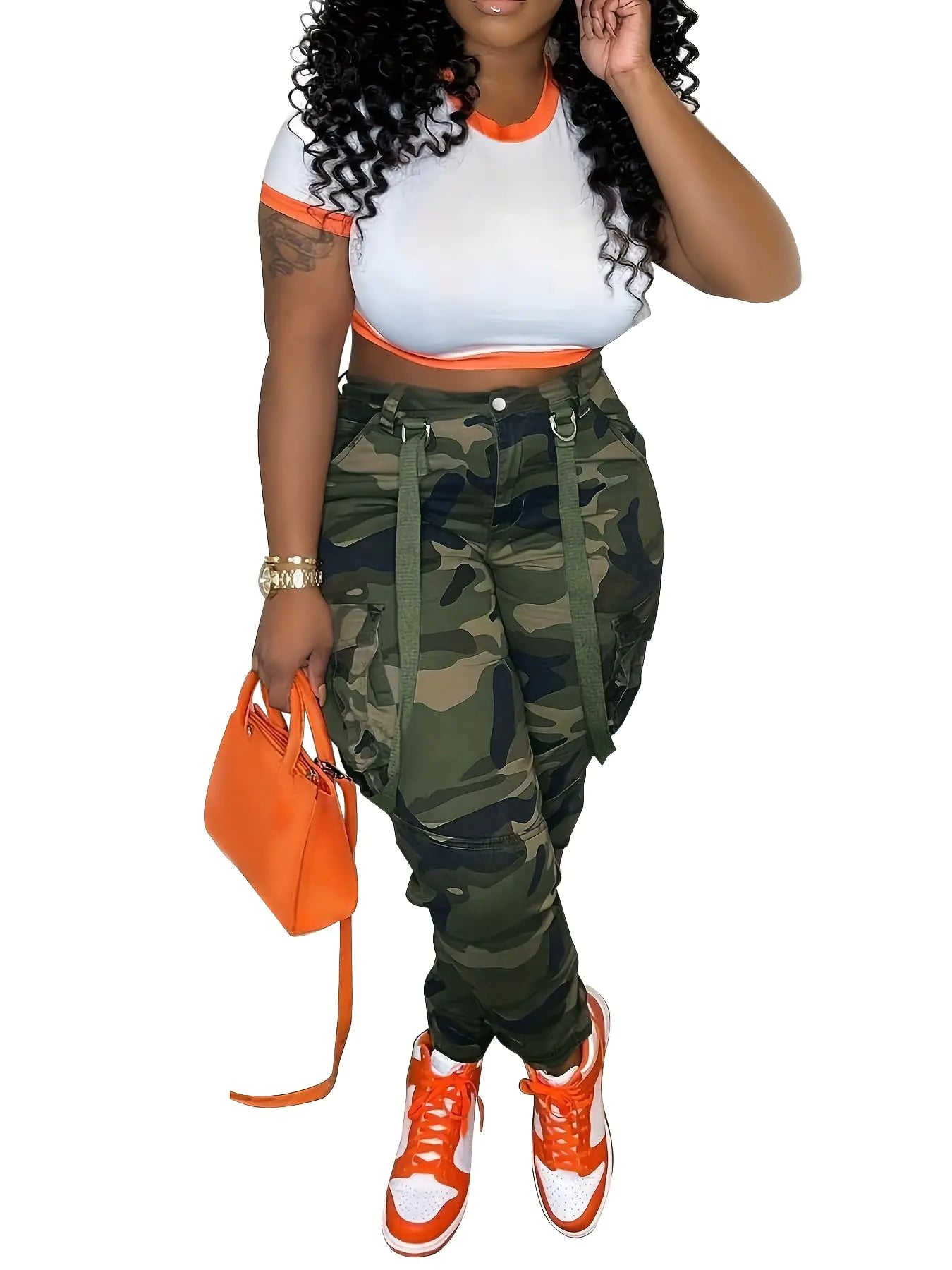 SDNGED Camo Cargo Pants for Women Army Fatigue Cargo Pants Women High Waisted Stretchy Camouflage Cargo Pants with Pockets