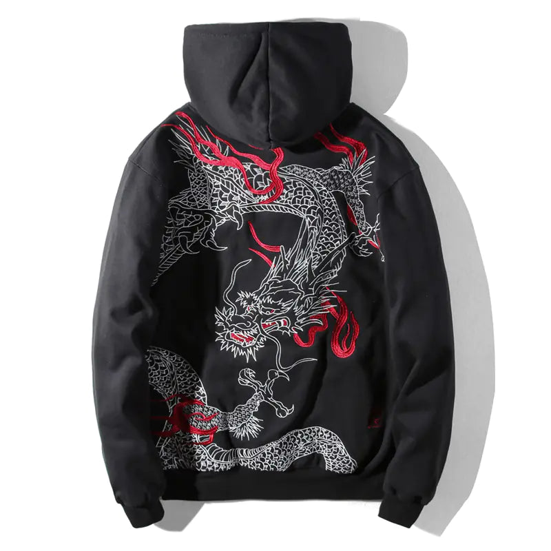 Embroidered Dragon Pattern Hoodie for Men