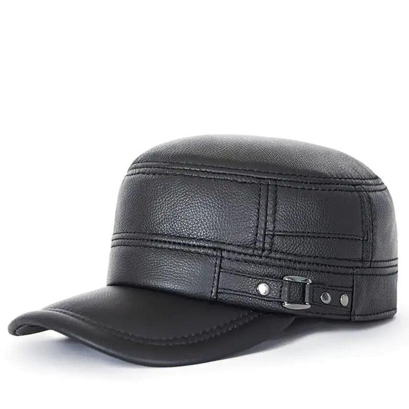 Men's Leather Flat Hat with Warm Ear Protection