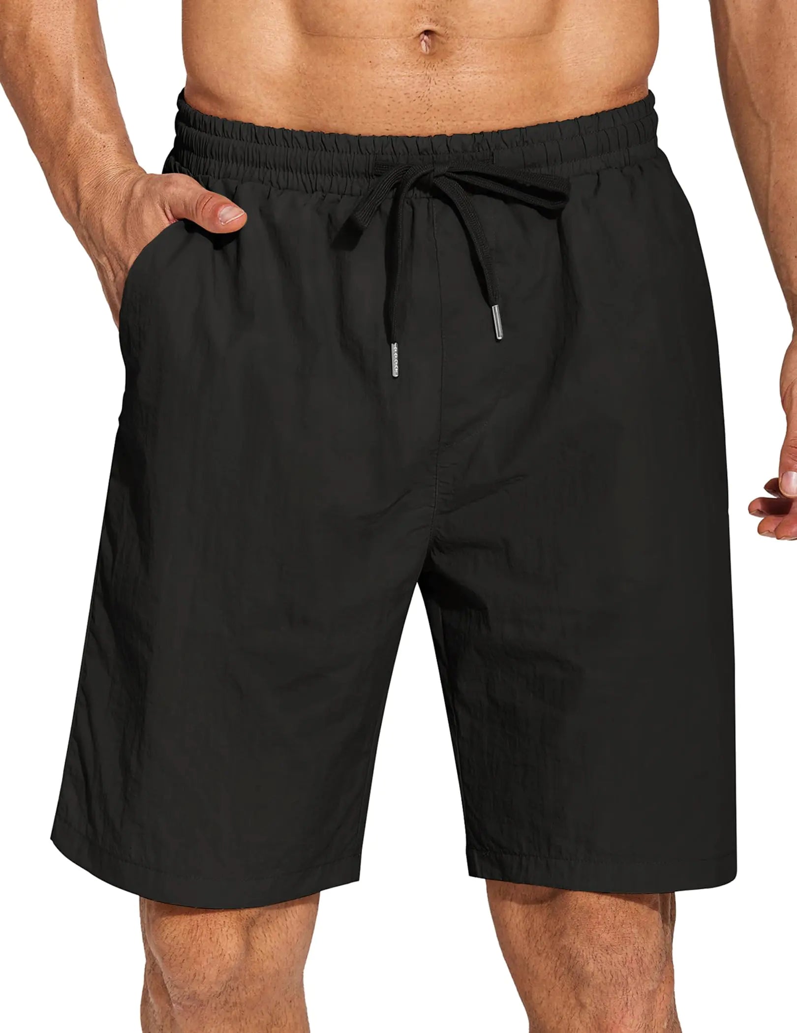 COOFANDY Casual Shorts for Men 8" Elastic Waist Drawstring Shorts Lightweight Regular Fit Beach Summer Shorts Black