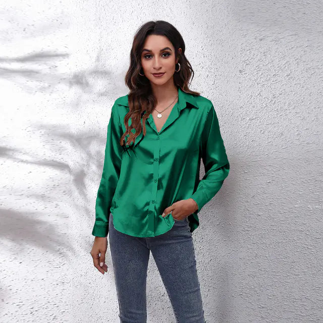 Elegant White Satin Shirt for Women