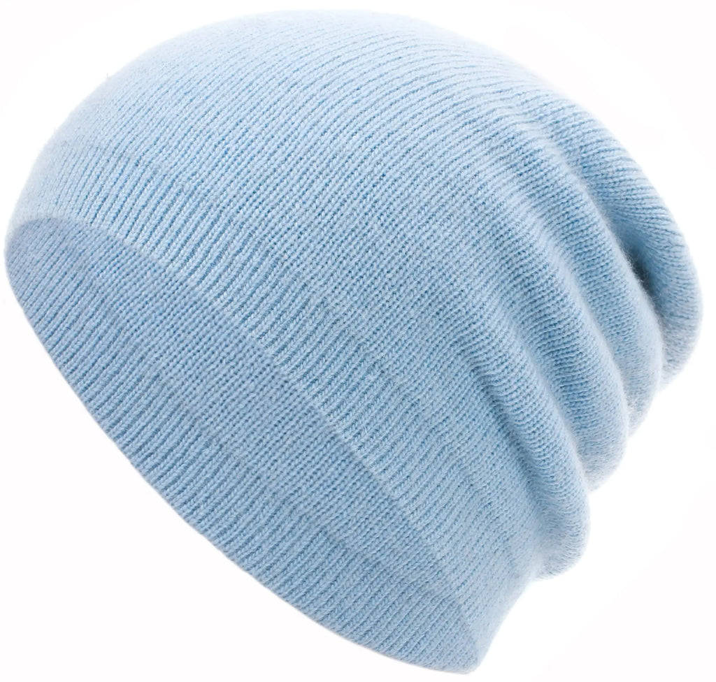 EASTER BARTHE Blue Cashmere Beanie Hat for Women Men Warm Winter Knit Slouchy Beanie Stocking Hat Ski Beanie Cap (Blue)