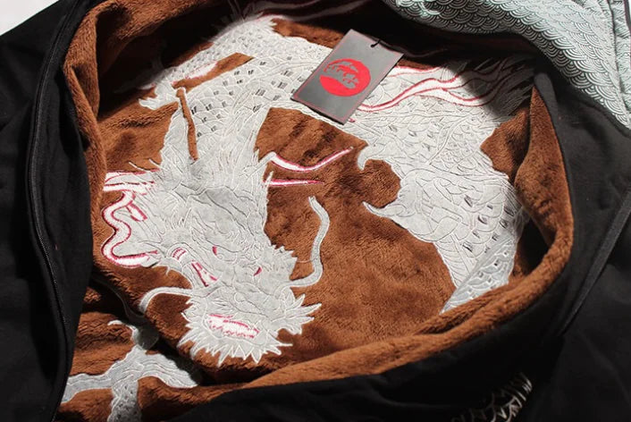 Embroidered Dragon Pattern Hoodie for Men