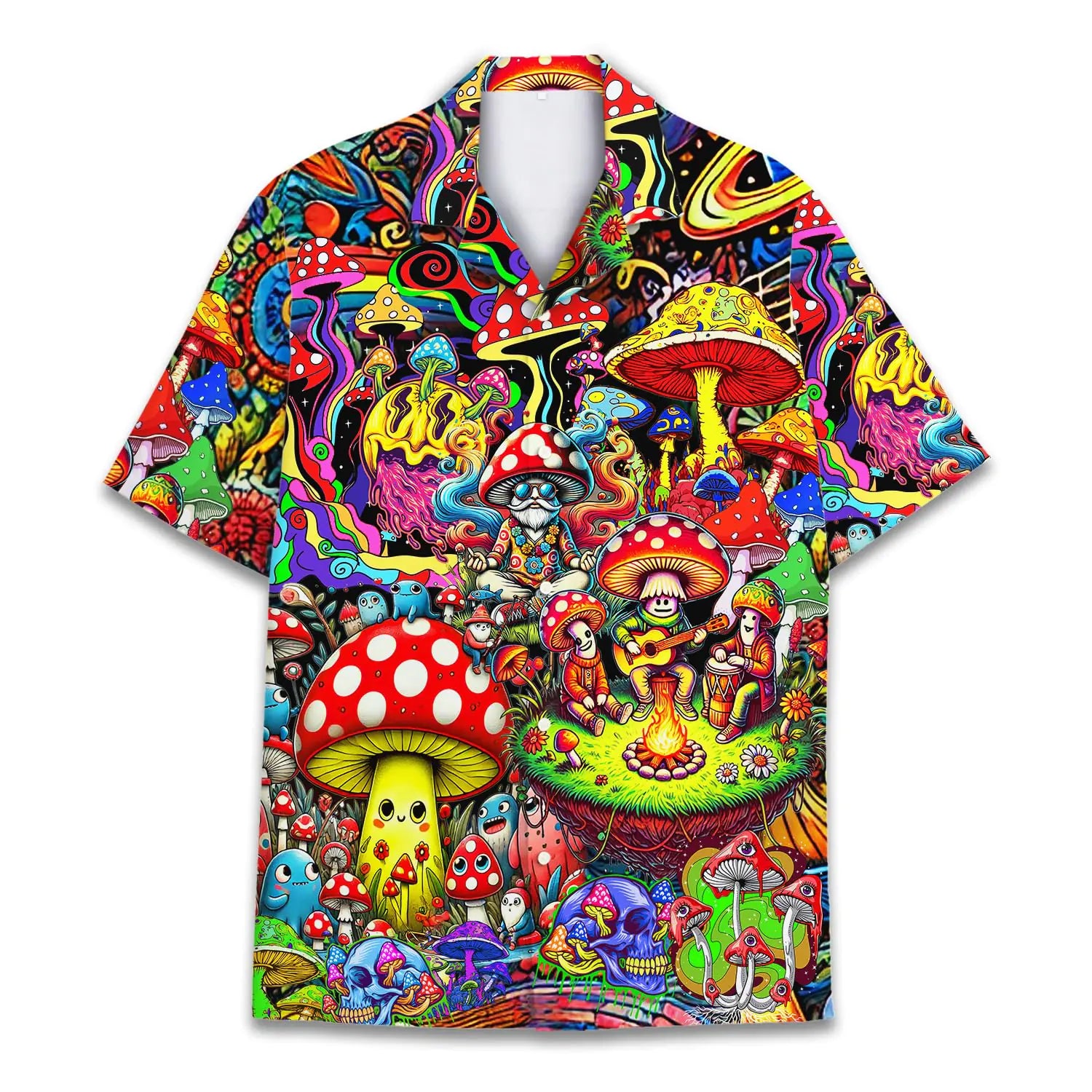 HIHI GLOBAL Hippie Mushroom Shirts for Men Women Colorful Mushroom Button Down Shirt Hippie Shirt for Men Casual Shirt