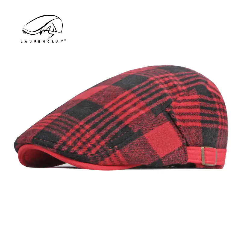 Men's Autumn Winter Wool Beret Hat - Stylish Checkered Design