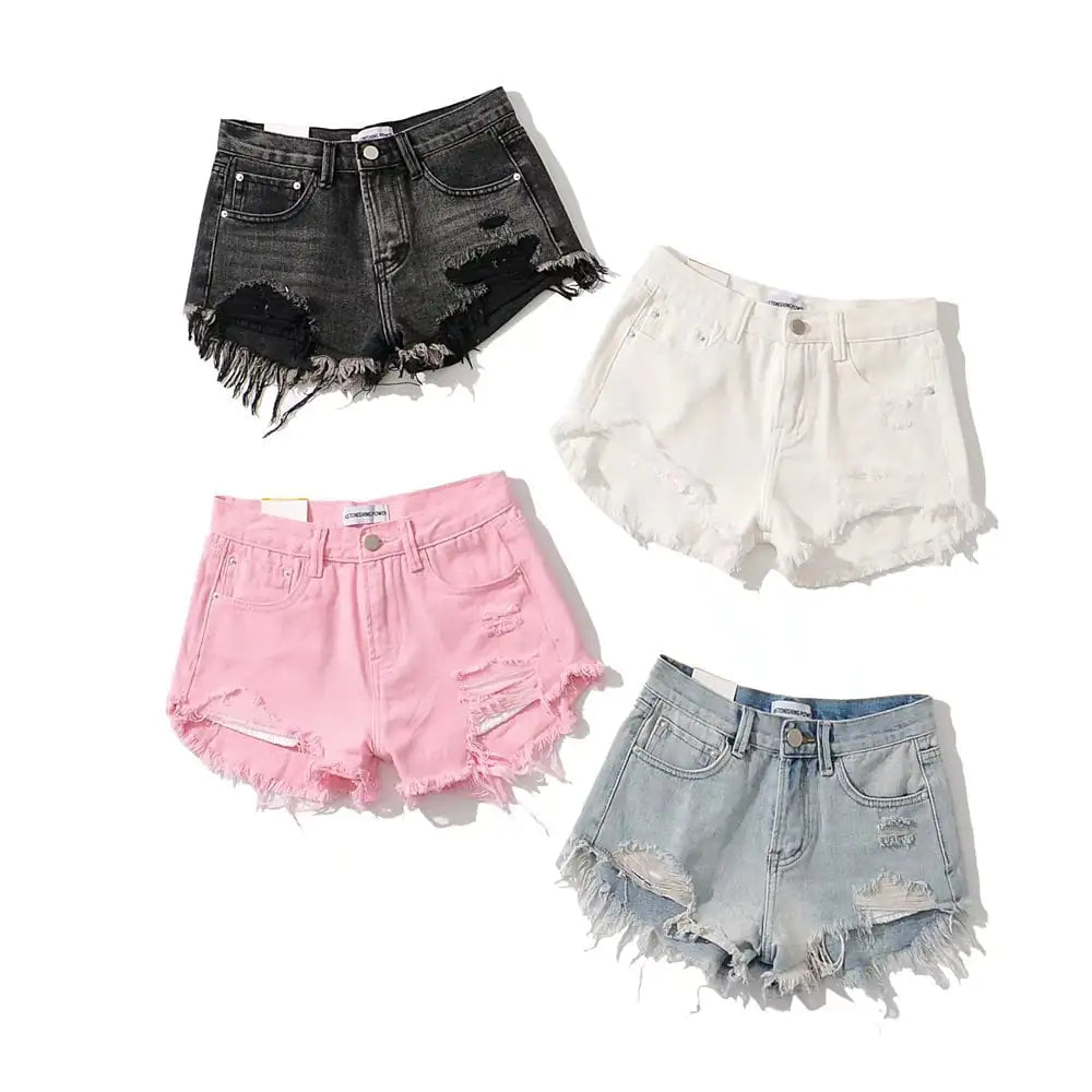 Women's Low Waist Fringe Denim Shorts