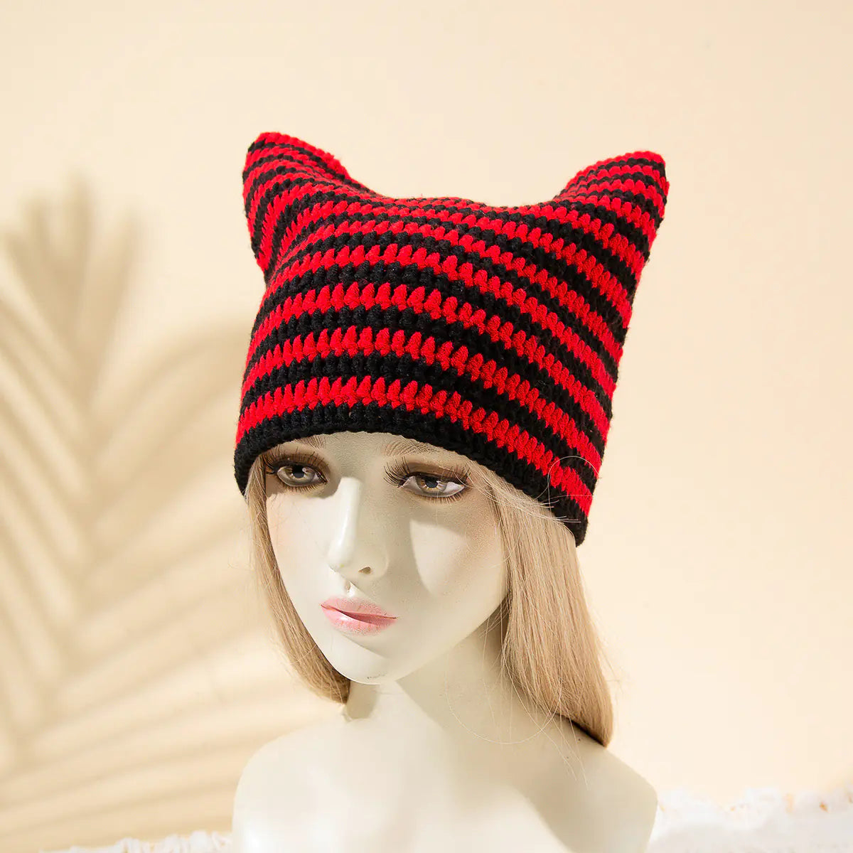 Women's Japanese Striped Knitted Cat Ears Cap