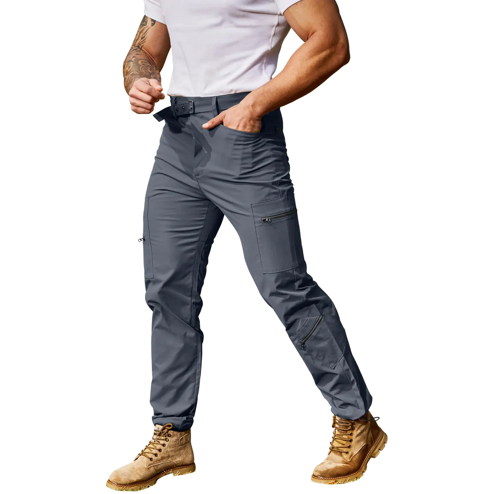 DUOFIER Hiking Pants for Men Cargo Pants Quick Dry Tactical Pants Work Outdoor Pants with Belt Navy-S