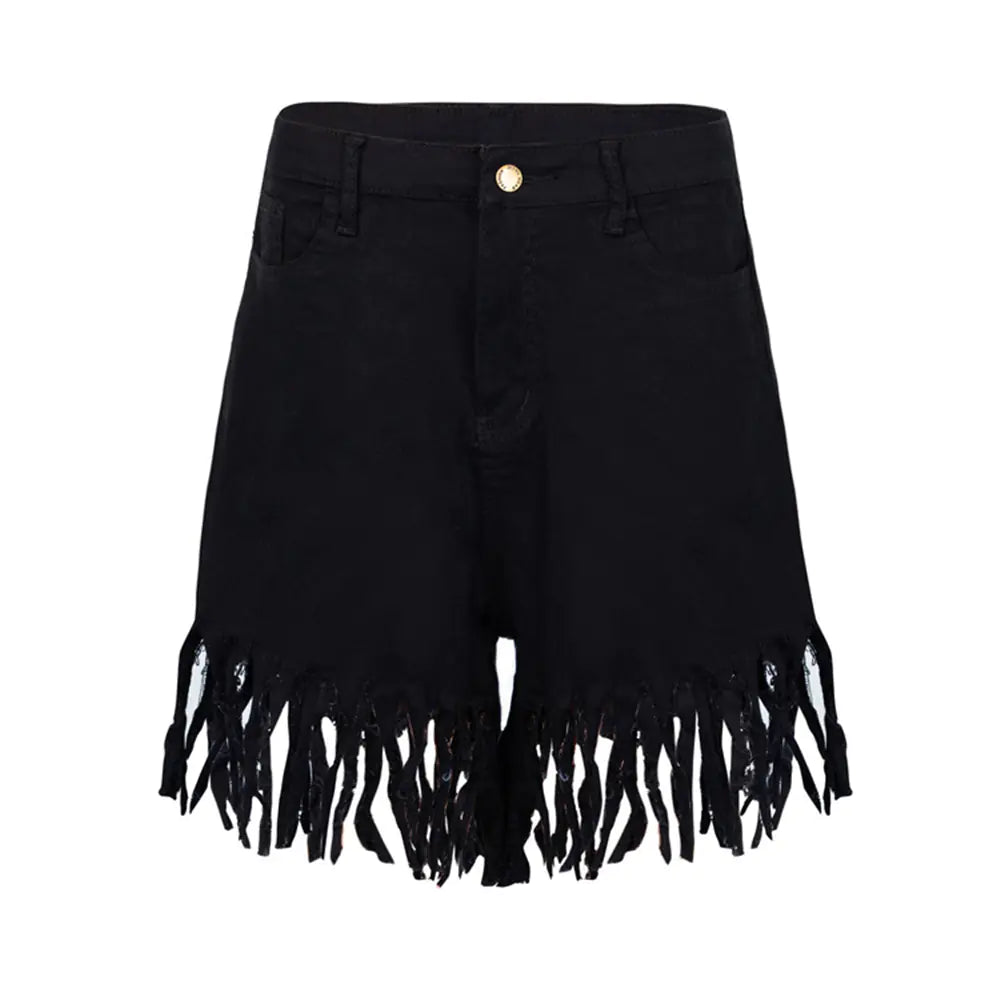 Fringed Women's Denim Shorts - Casual Straight-Leg Pants