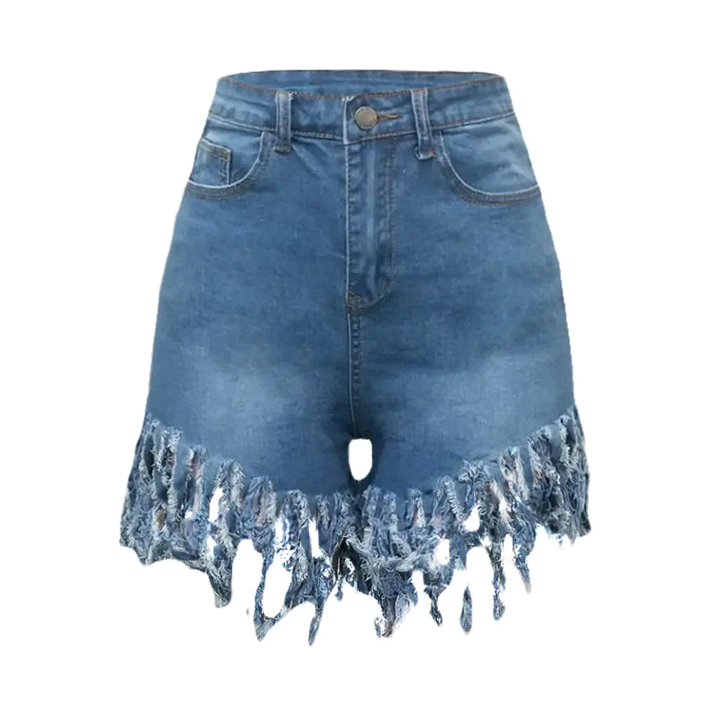 Fringed Women's Denim Shorts - Casual Straight-Leg Pants