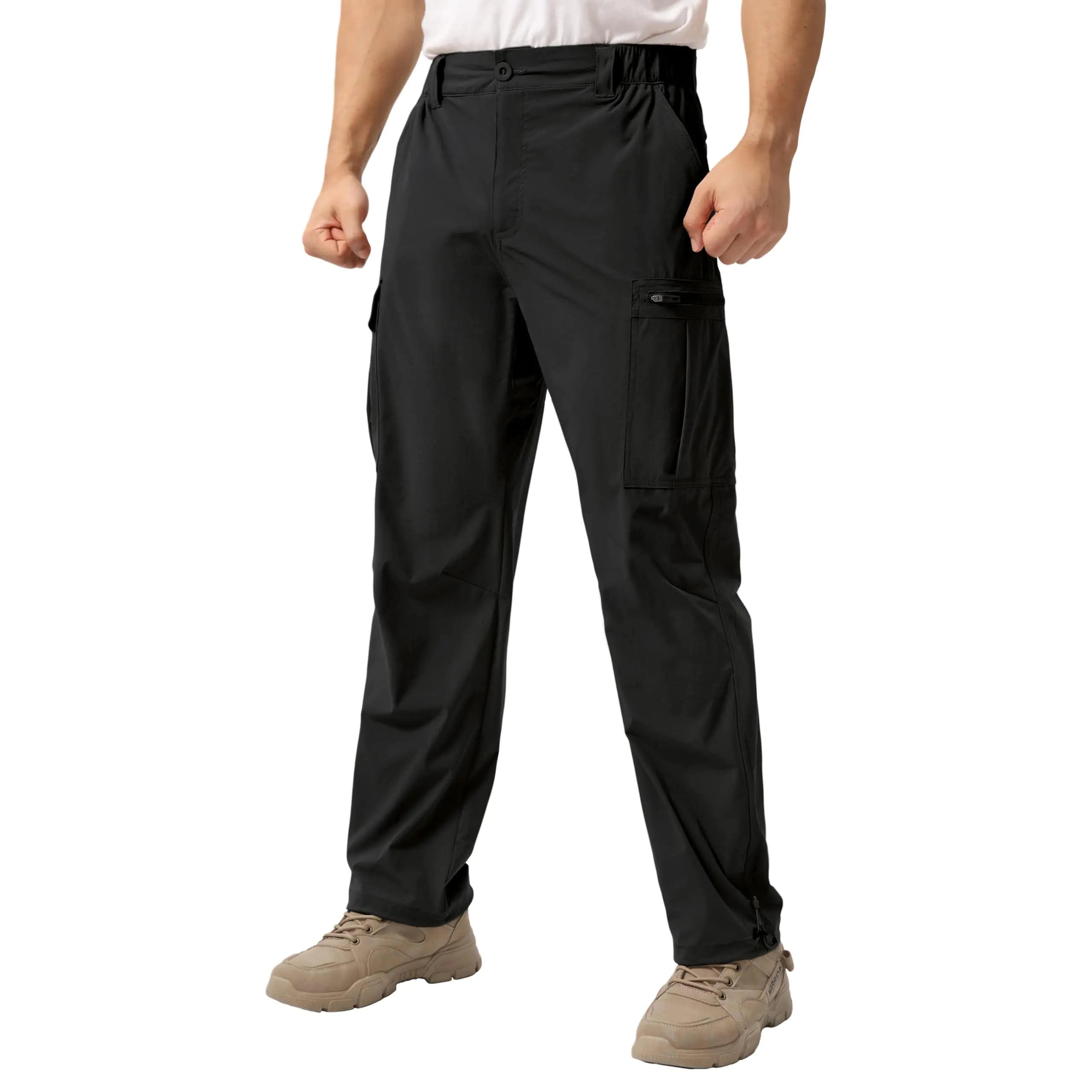 NATUVENIX Hiking Pants Men Lightweight Mens Travel Pants Quick Dry Cargo Pants for Men Stretch Work Pants Men Water Resistant Black