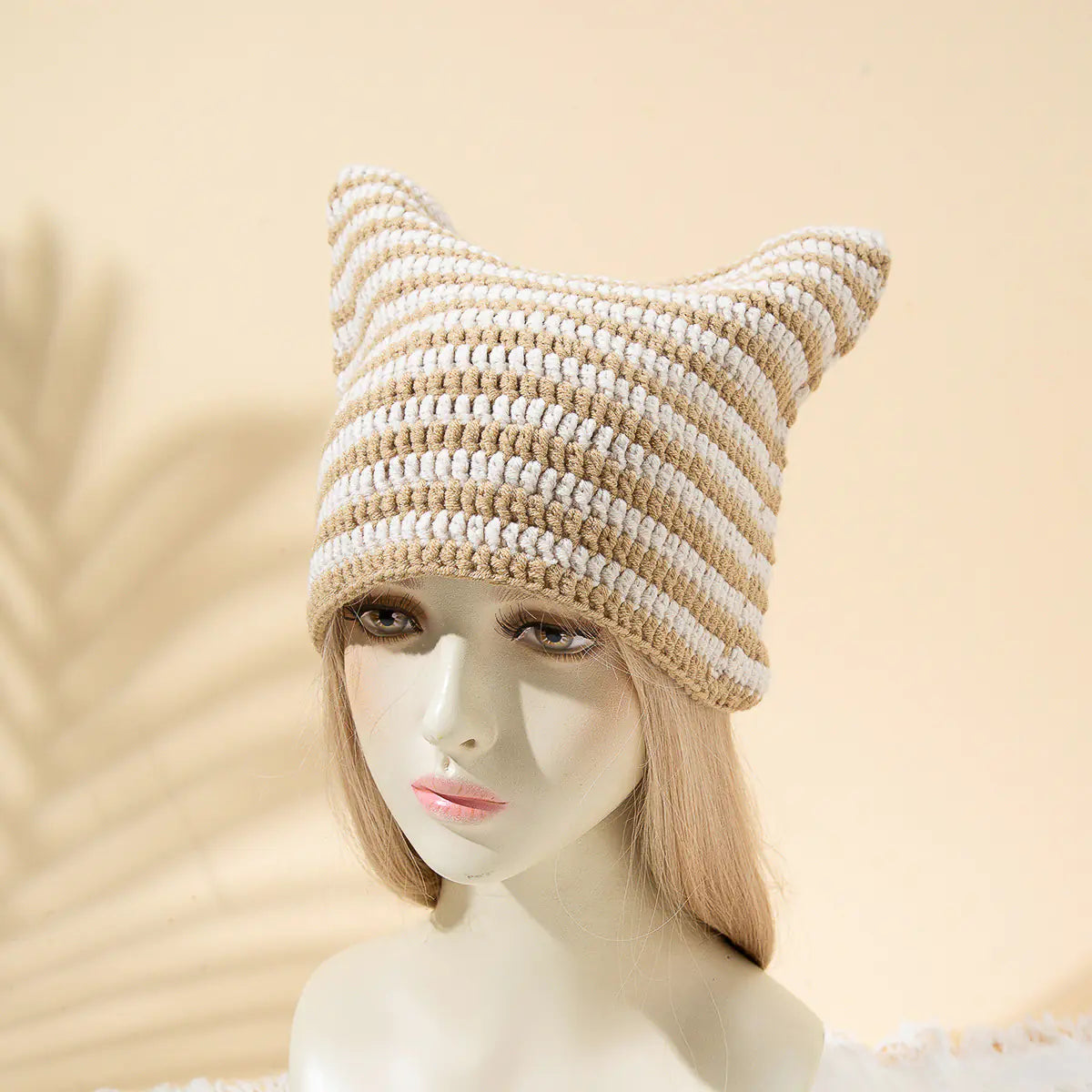 Women's Japanese Striped Knitted Cat Ears Cap