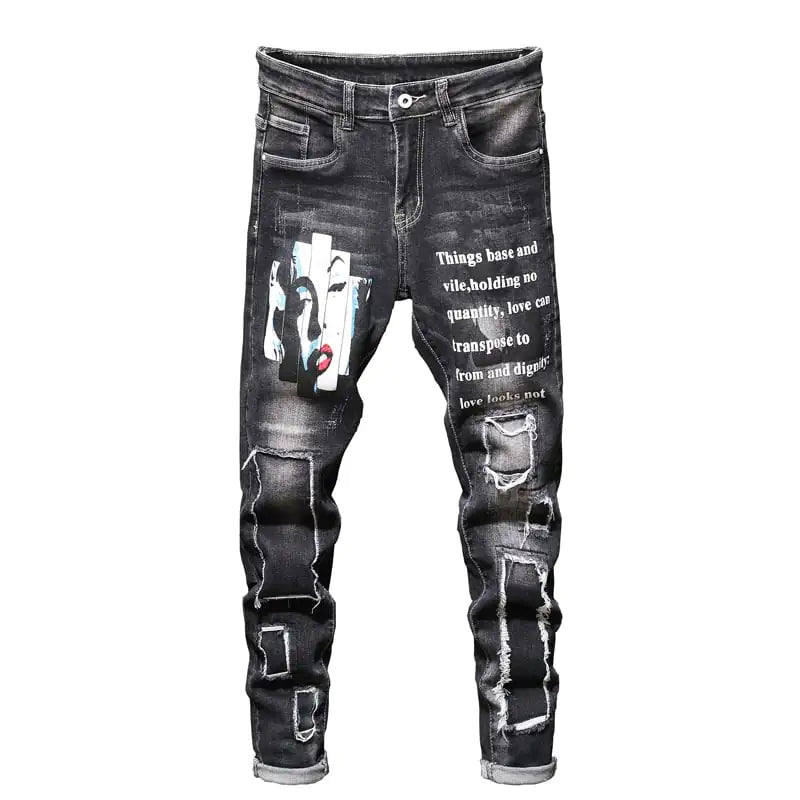 Ripped Slim Fit Men's Jeans - Stylish Trousers