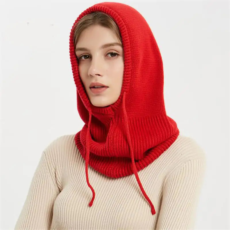 Wool Knitted Women's Hat Scarf All-in-One Pullover