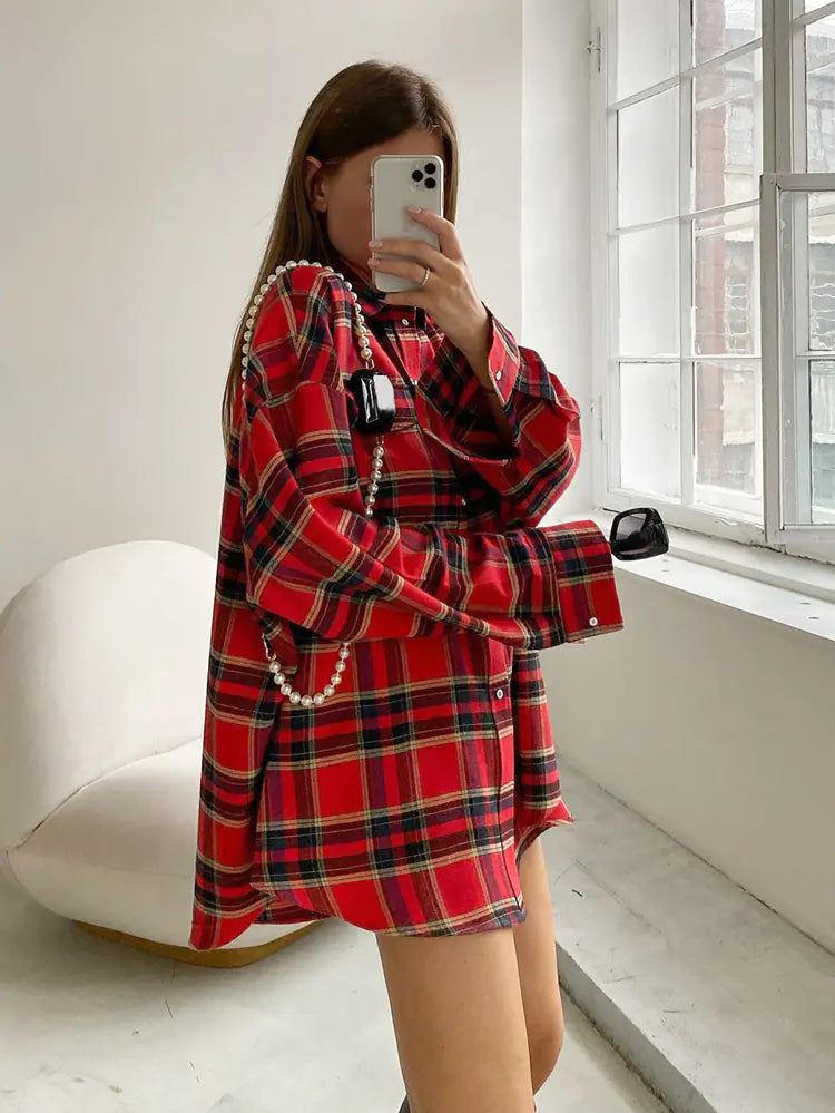 Mnealways18 Bright Gingham Oversized Shirt for Women