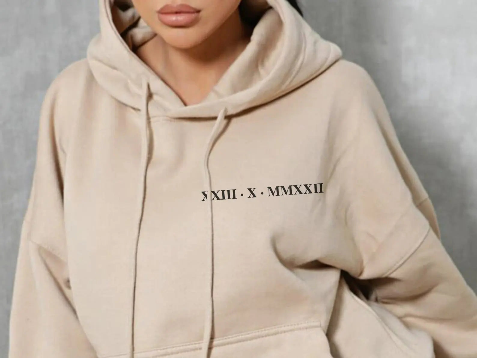Roman Numeral Printed Hoodie for Women