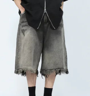 Casual Distressed Gray Loose Shorts for Men