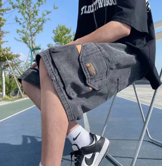 Men's Buckle Denim Shorts with Tie