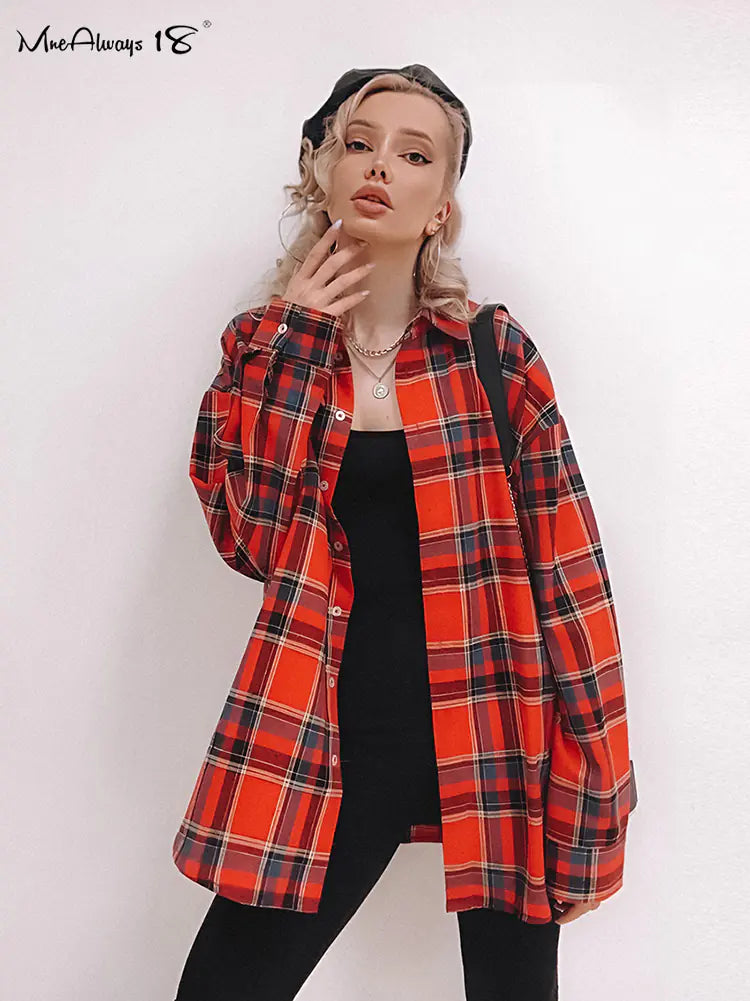 Mnealways18 Bright Gingham Oversized Shirt for Women