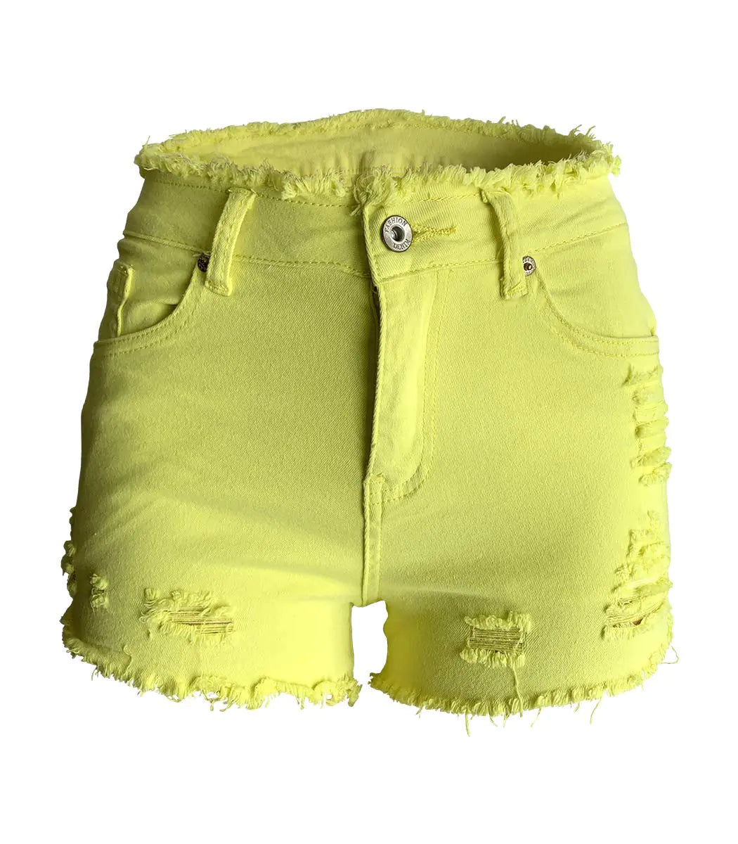 Aodrusa Womens Denim Shorts Frayed Stretch Butt Lift Juniors Distressed Cutoff Jeans Shorts Yellow US 10