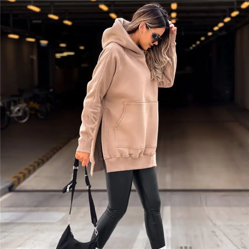 Solid Color Split Hoodie Sweater for Women
