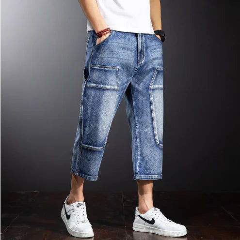 Men's Loose Straight Denim Shorts Over Knee Pants