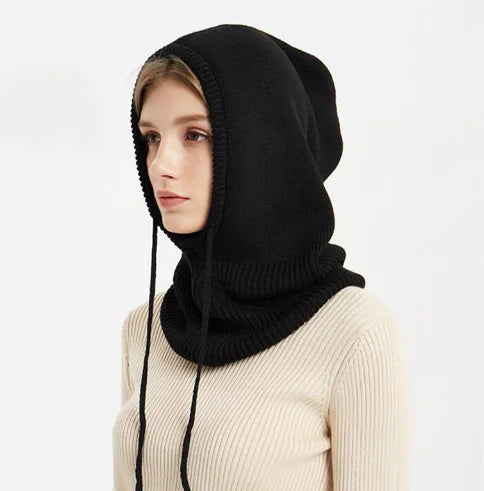 Wool Knitted Women's Hat Scarf All-in-One Pullover