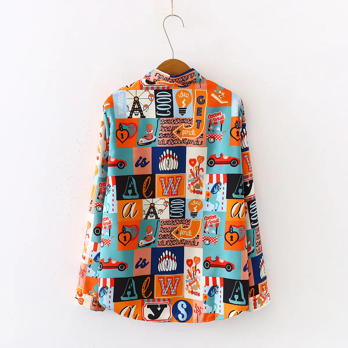Long Sleeve Printed Collared Shirt for Women