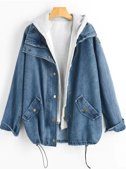 Denim Jacket, Hooded Denim Jacket, Denim Two-Piece Set