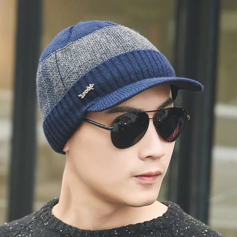 Men's Winter Knit Earflap Cap with Neck Warmer