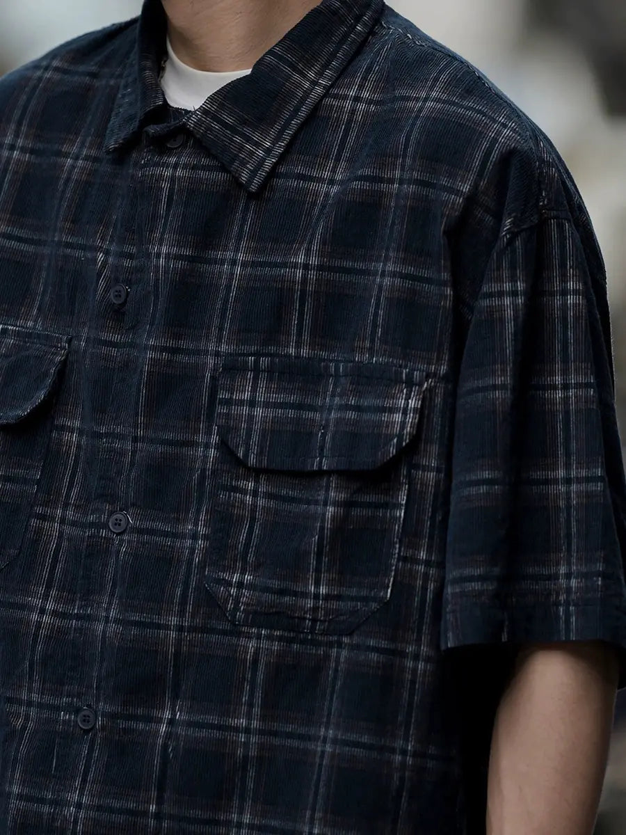 Vintage Corduroy Short Sleeve Shirts for Men and Women