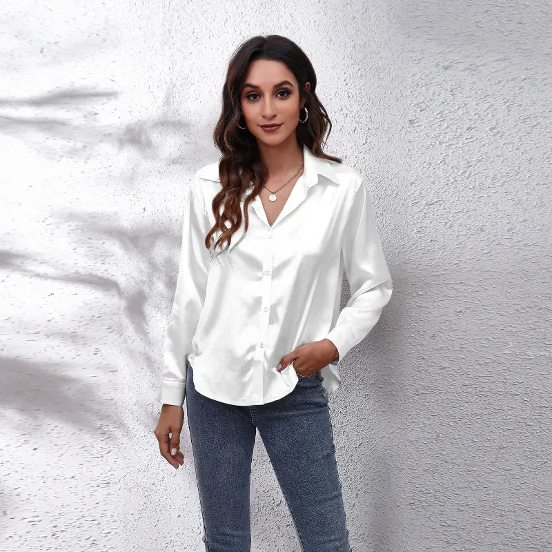 Elegant White Satin Shirt for Women
