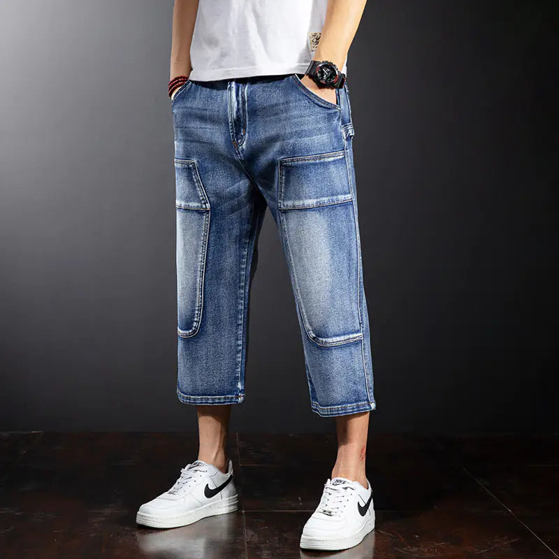 Men's Loose Straight Denim Shorts Over Knee Pants