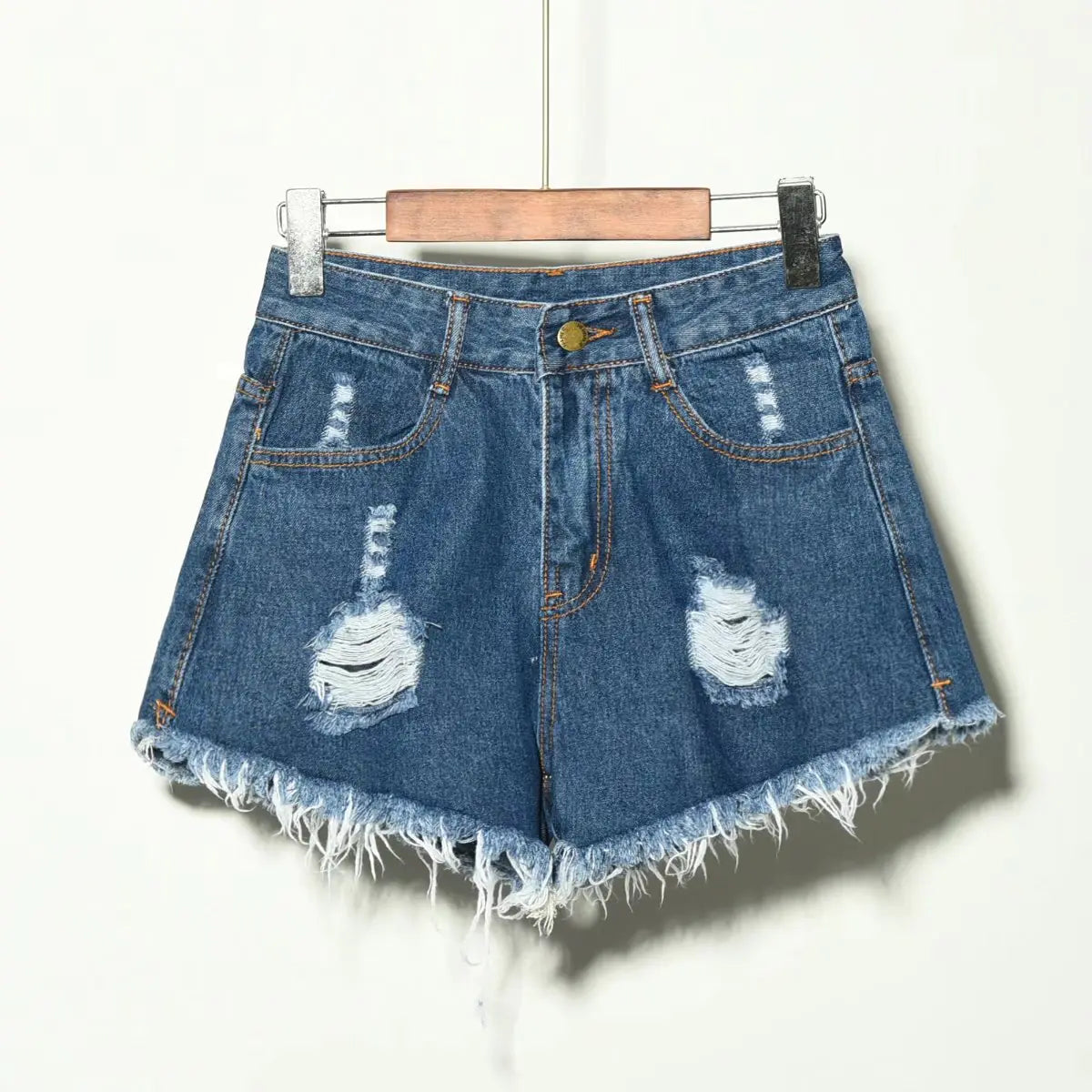Women's Distressed Irregular Denim Shorts