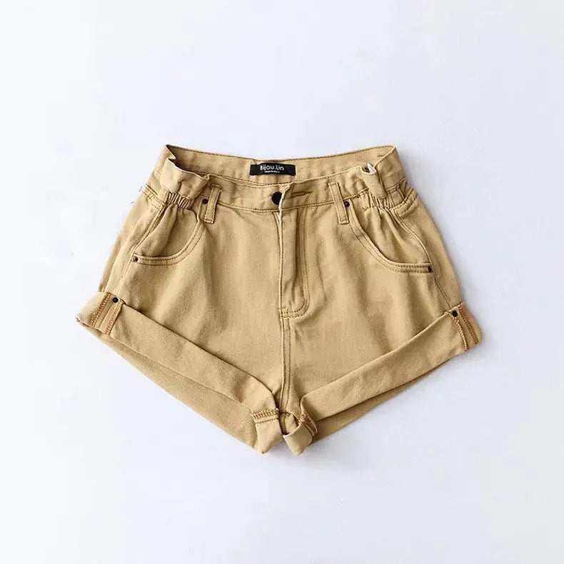 Women's Five-Color Elastic Waist Denim Shorts
