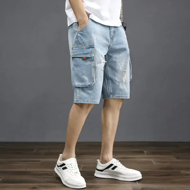 Men's Summer Loose-Fit Cargo Denim Shorts