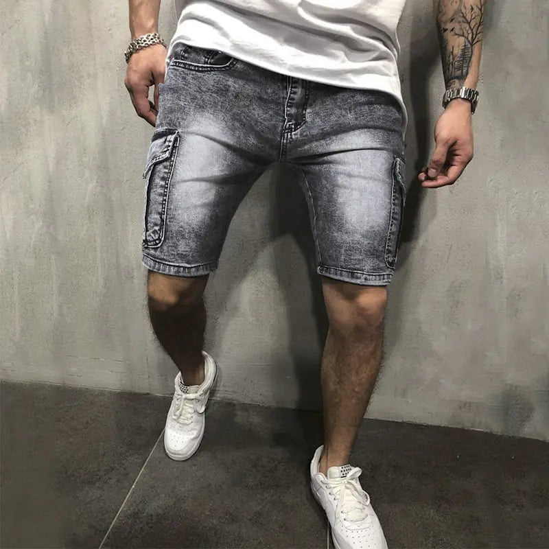 Slim Stretch Denim Zipper Pocket Shorts for Men