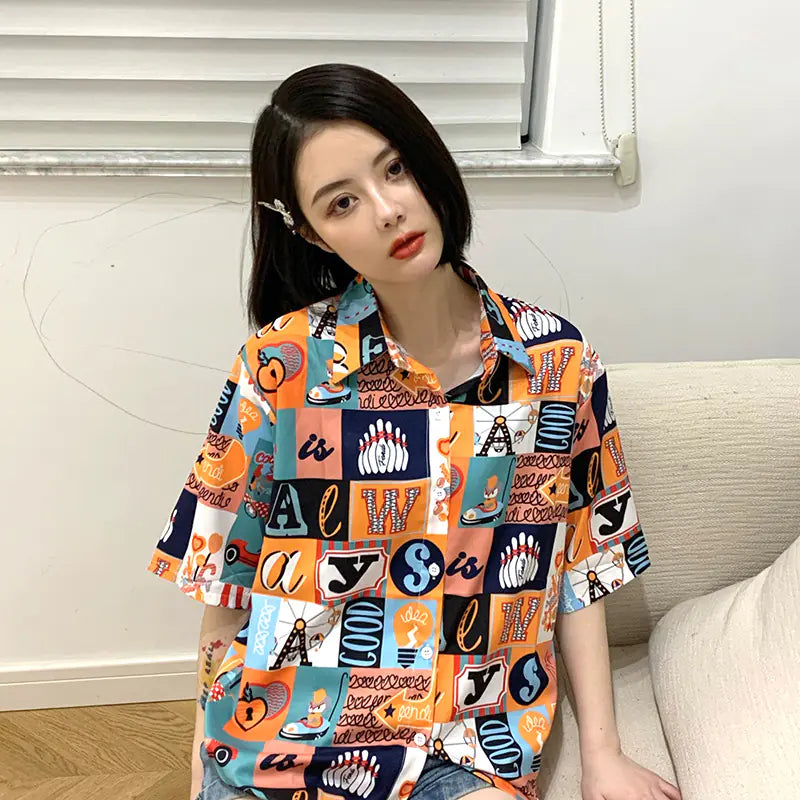 Long Sleeve Printed Collared Shirt for Women