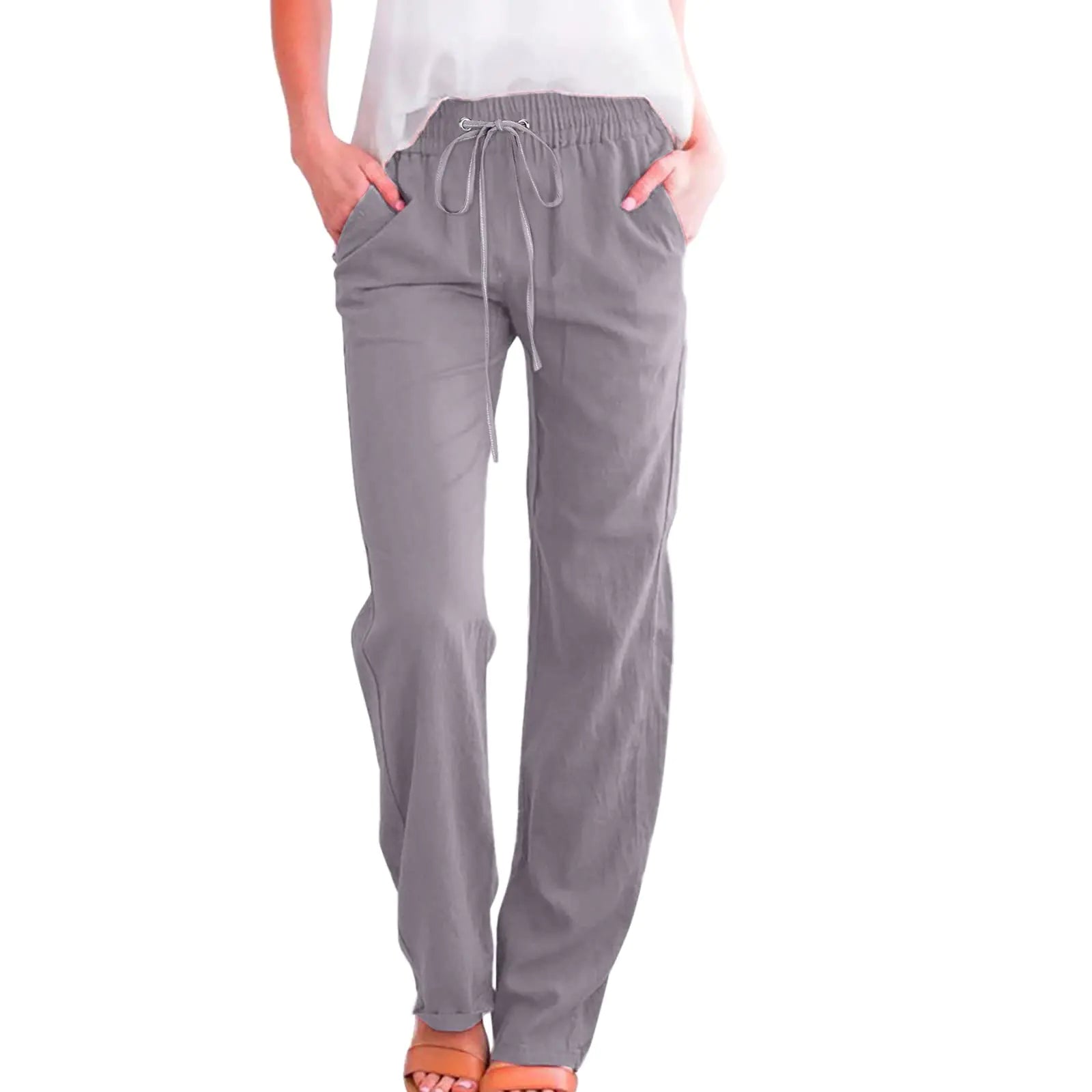 Generic Linen Pants Women Cotton Linen Straight Leg Lightweight Pants Summer Pants Plus Size Women Loose Fit Trousers Sales Today Clearance(Q*SilverXX-Large)