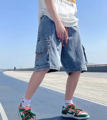 Men's Buckle Denim Shorts with Tie