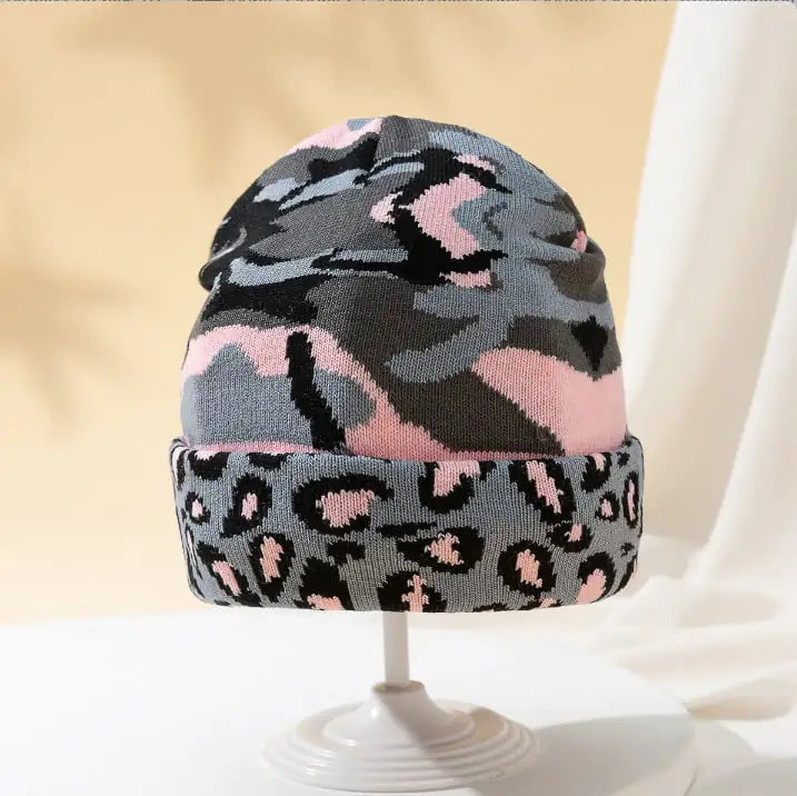 Camo Leopard Pattern Women's Hat for Autumn & Winter