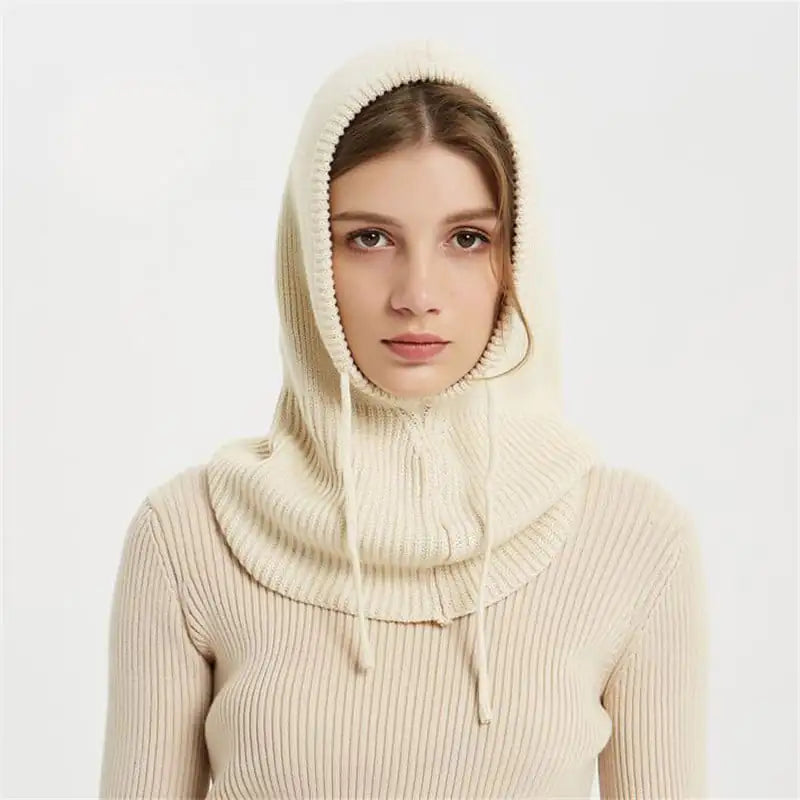 Wool Knitted Women's Hat Scarf All-in-One Pullover