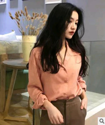 V-Neck Long Sleeve Loose Shirt for Women
