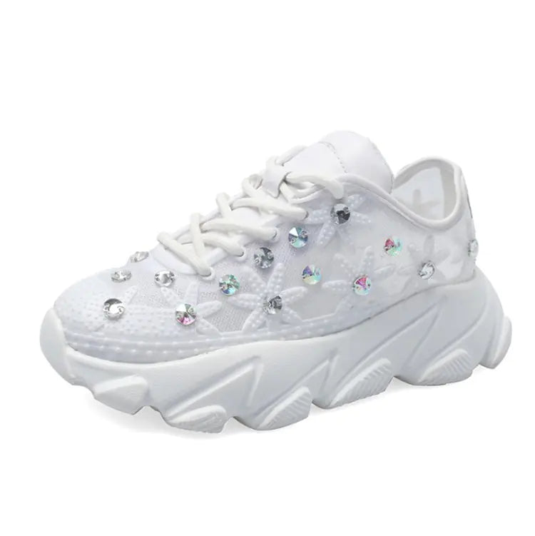 Women's Sneakers with Rhinestones - Casual White Shoes