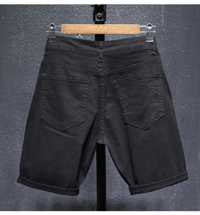 Men's White Summer Ripped Stretch Denim Shorts