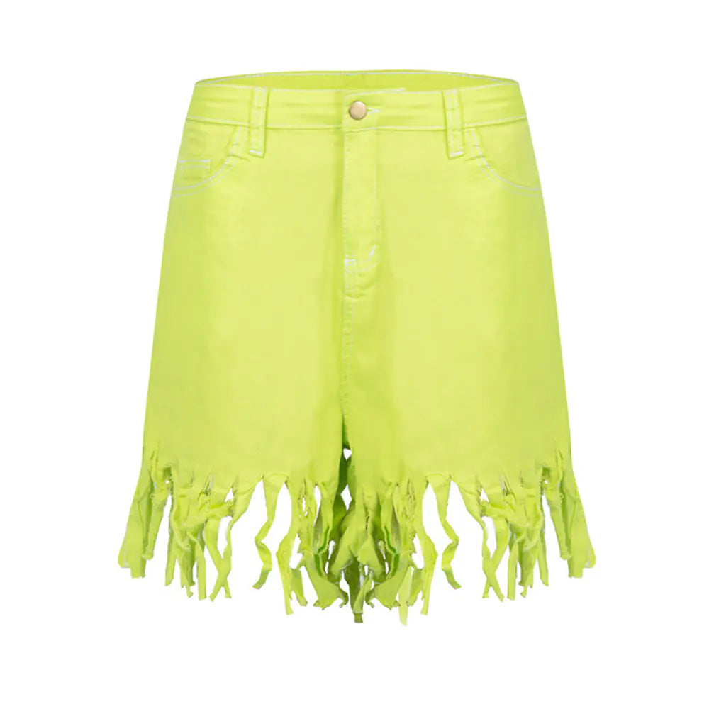 Fringed Women's Denim Shorts - Casual Straight-Leg Pants