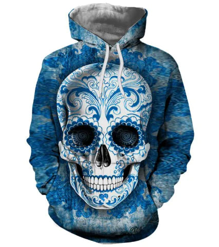 3D Skull Print Hoodie for Men and Women Couples