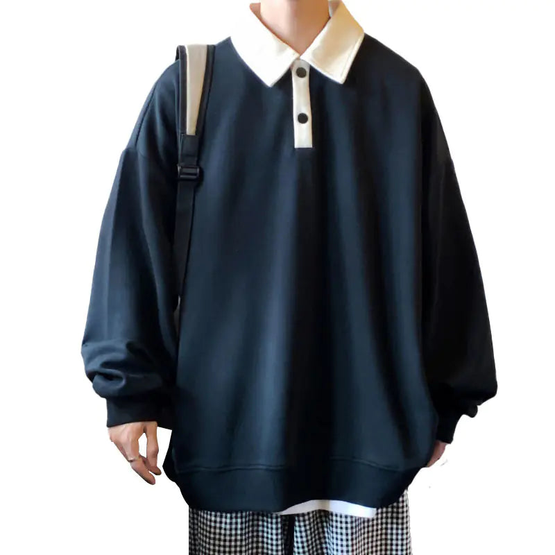 Oversized Autumn Lapel Hoodie for Men in Black/Green