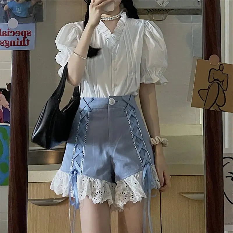 Women's Summer Casual Lace Denim Shorts