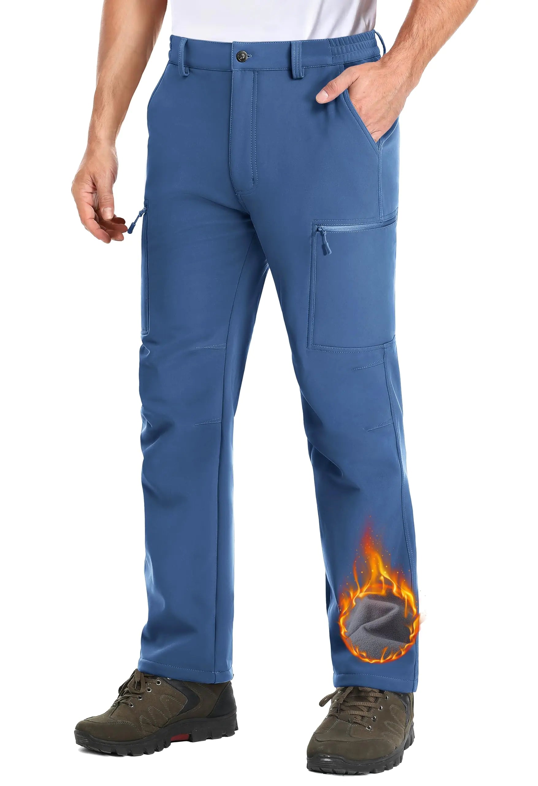MAGCOMSEN Mens Winter Hiking Pants Waterproof Fishing Pants Tactical Pants Insulated Blue Snow Pants for Men Blue 32